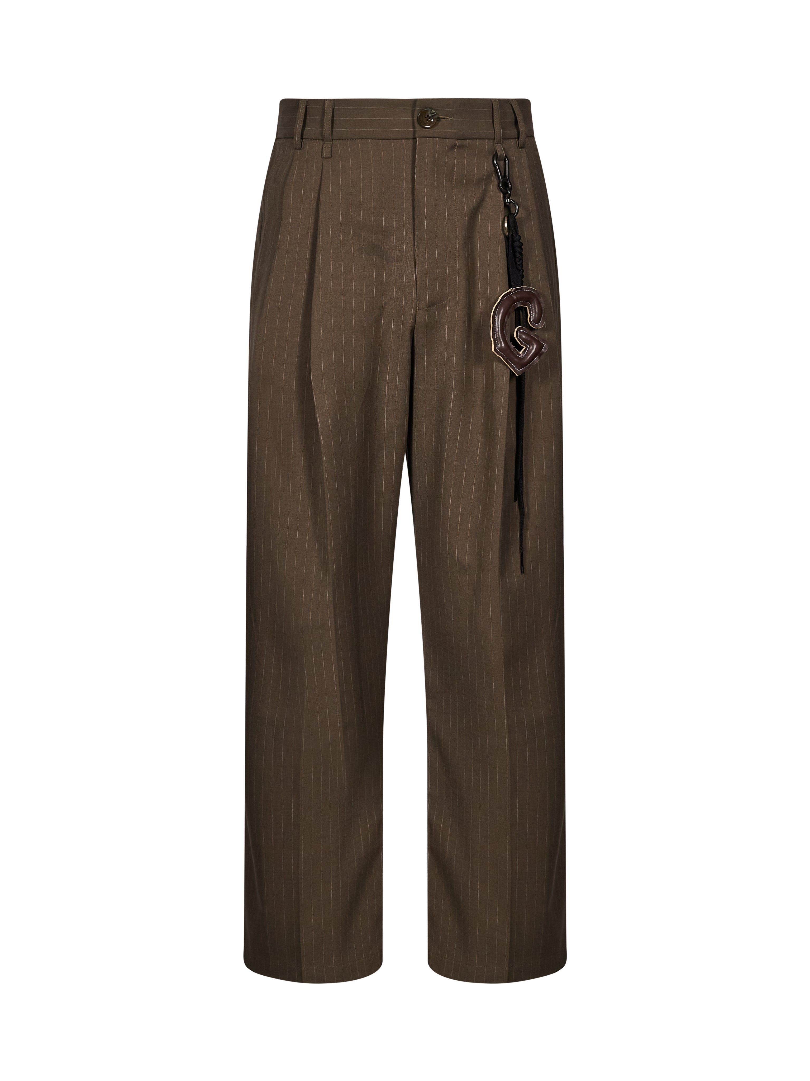 Pantaloni con doppia pinces gessati in marrone 