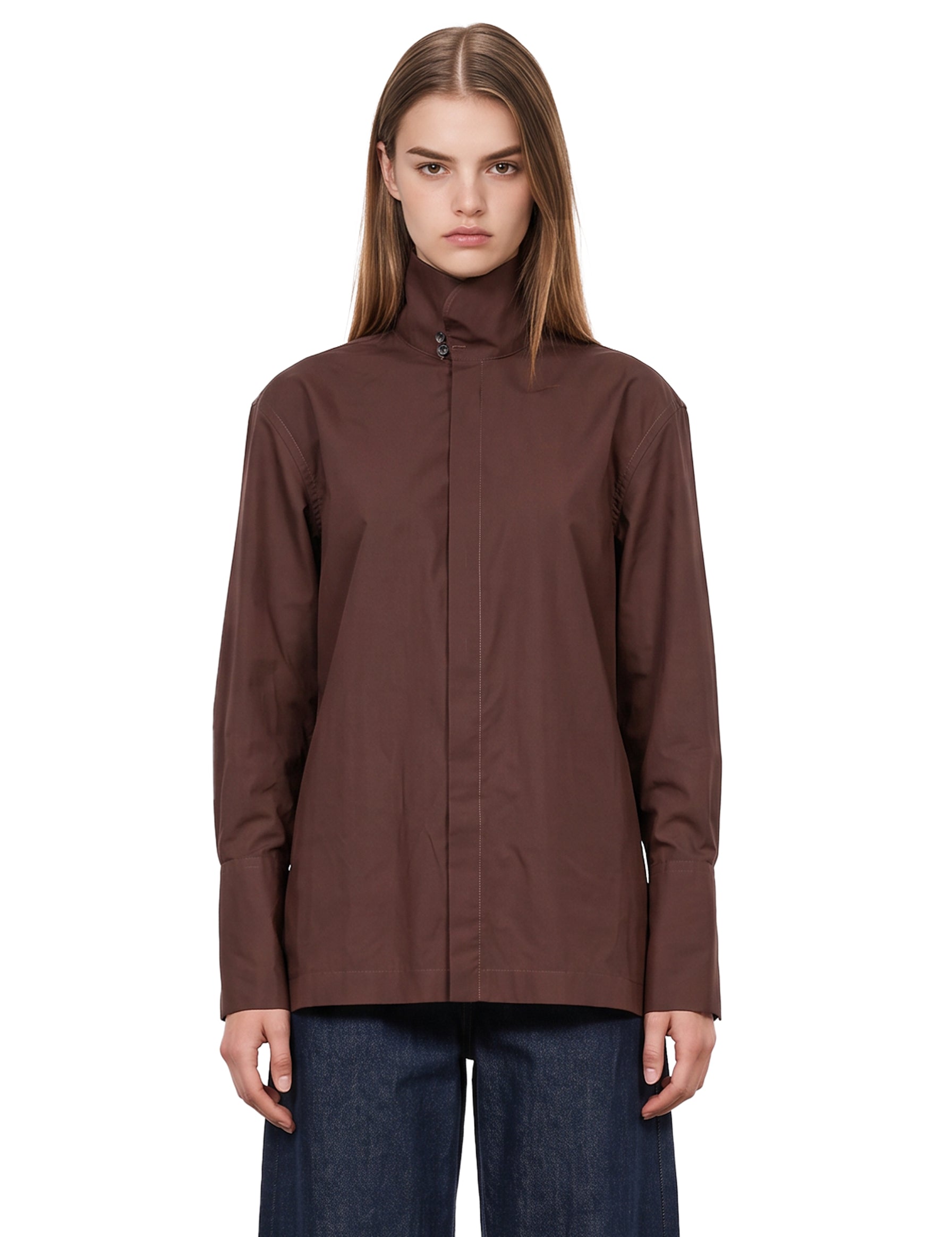 Camicia in popeline Edith in marrone 