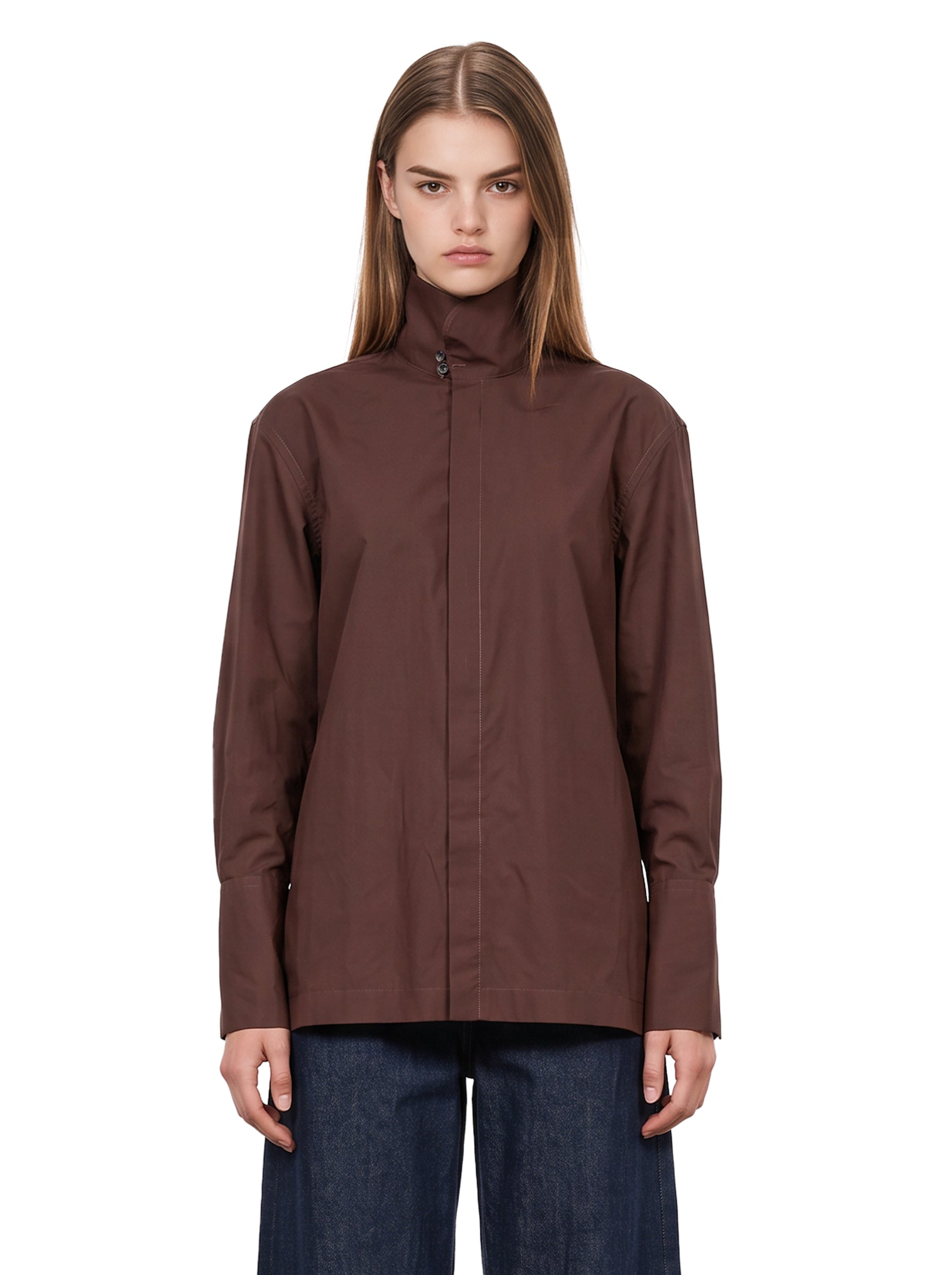 Camicia in popeline Edith in marrone 