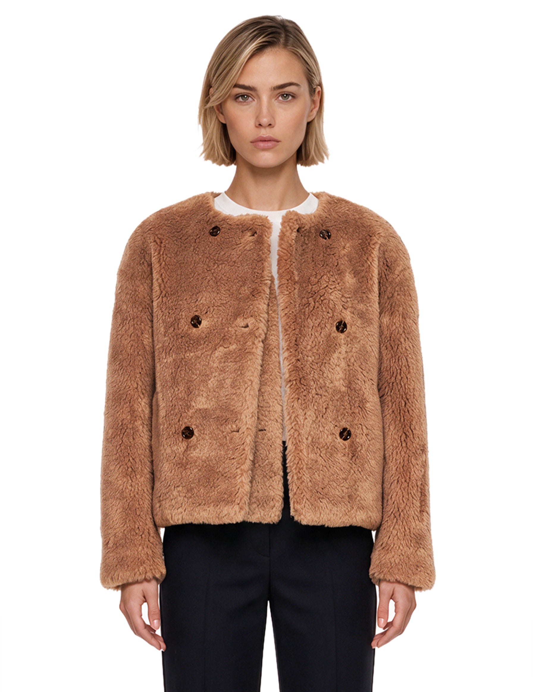 Giacca corta Teddy in marrone 