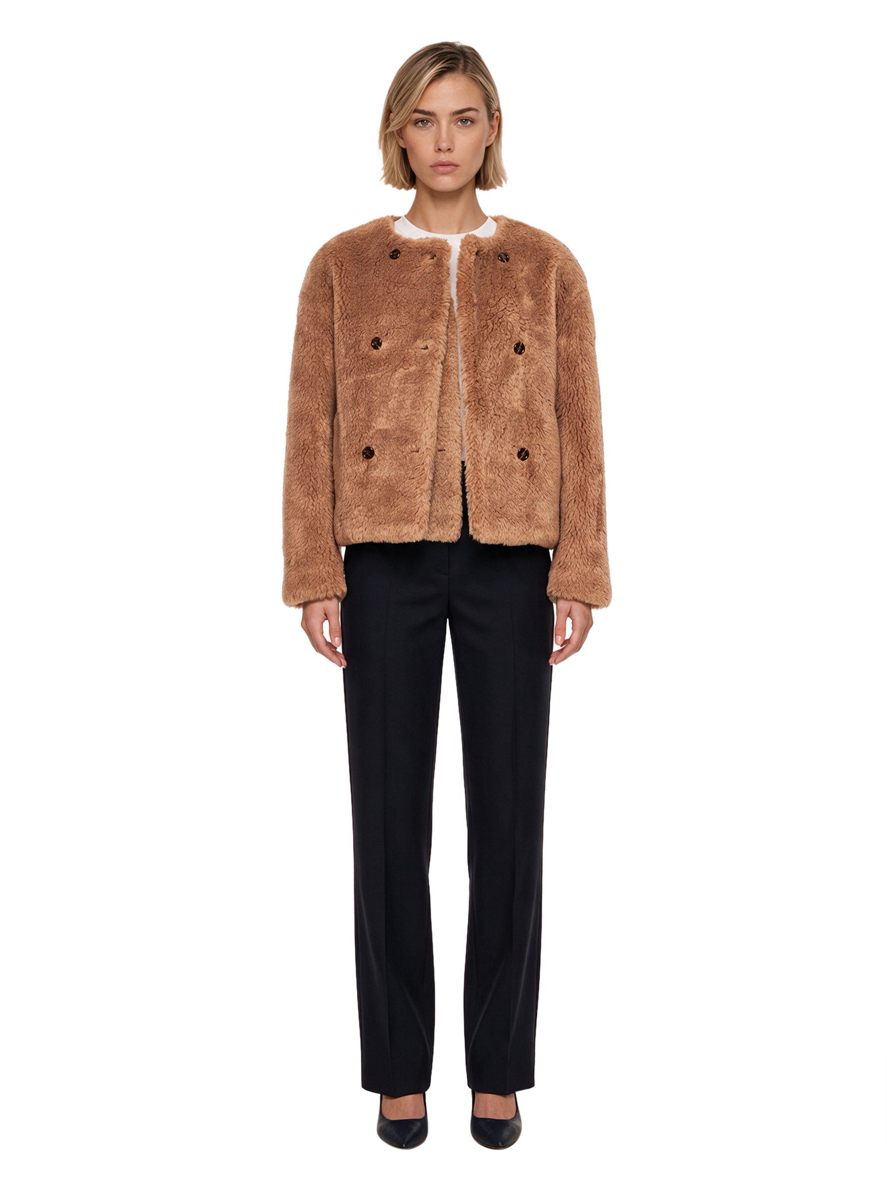 Giacca corta Teddy in marrone 
