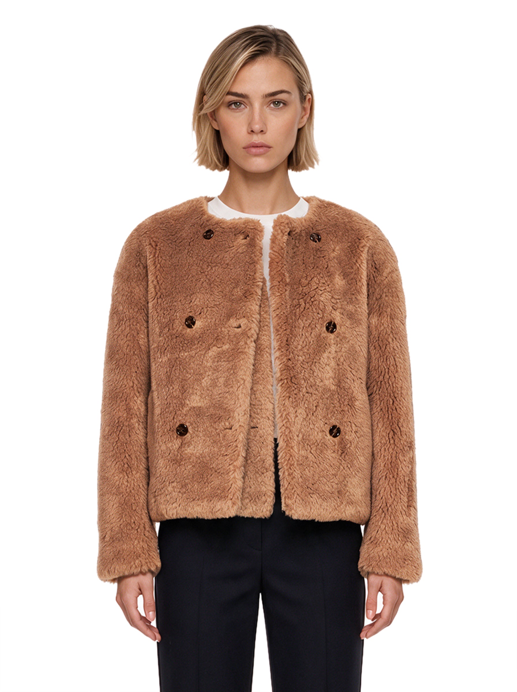 Giacca corta Teddy in marrone 