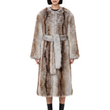 Cappotto in pelliccia con cintura multicolore 