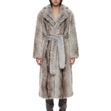 Cappotto in pelliccia con cintura multicolore 
