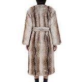Cappotto in pelliccia con cintura multicolore 