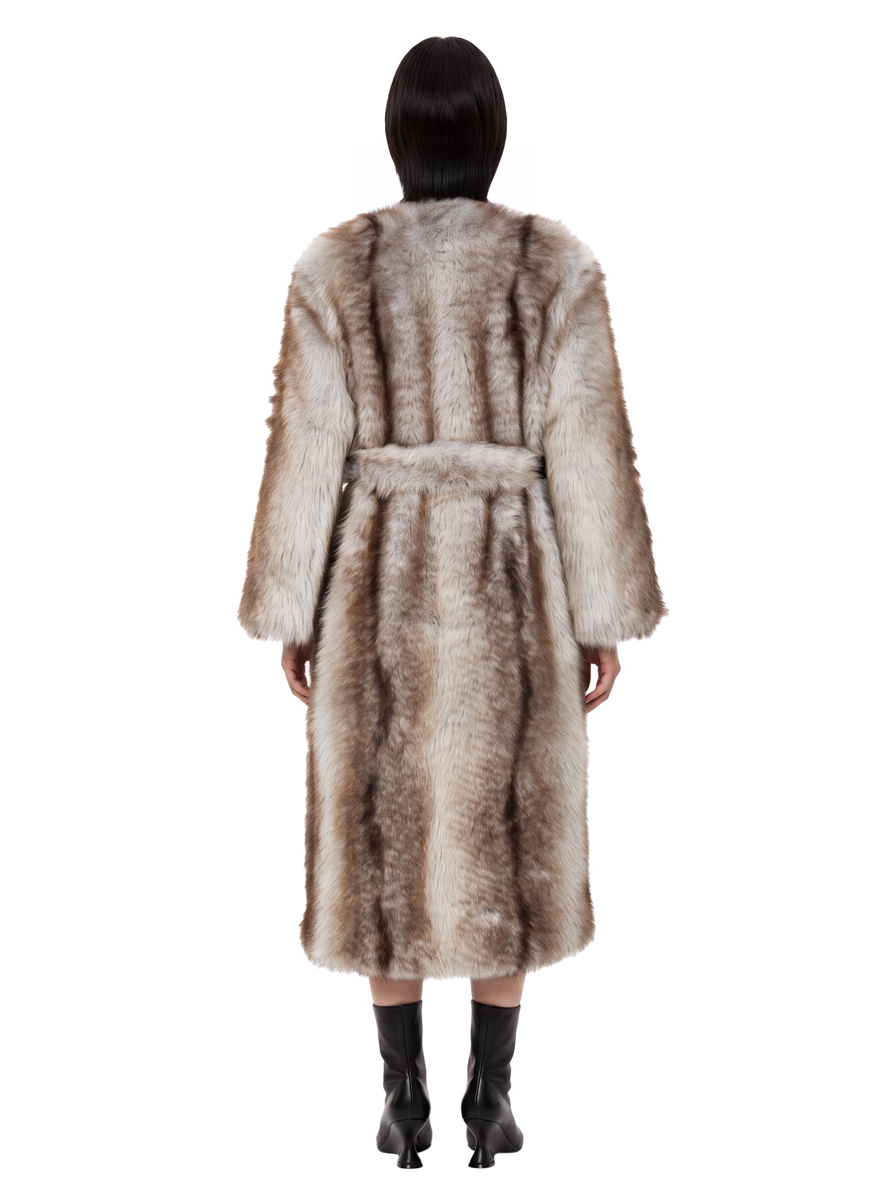 Cappotto in pelliccia con cintura multicolore 