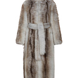 Cappotto in pelliccia con cintura multicolore 
