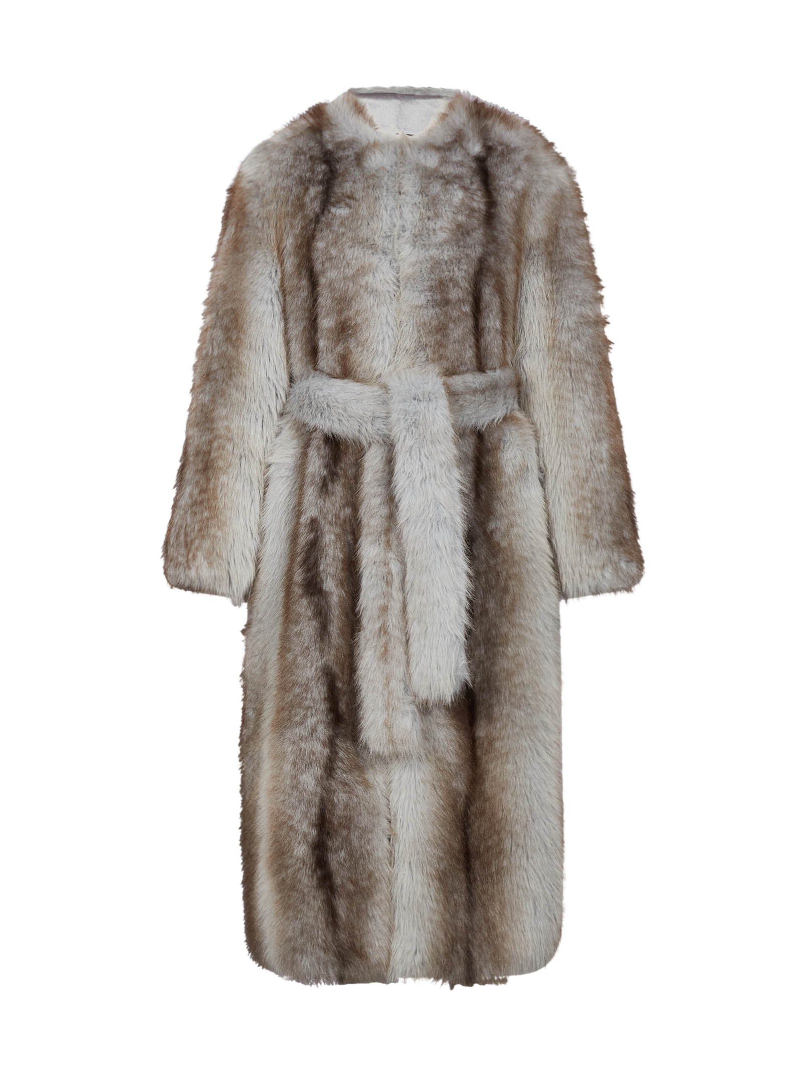Cappotto in pelliccia con cintura multicolore 