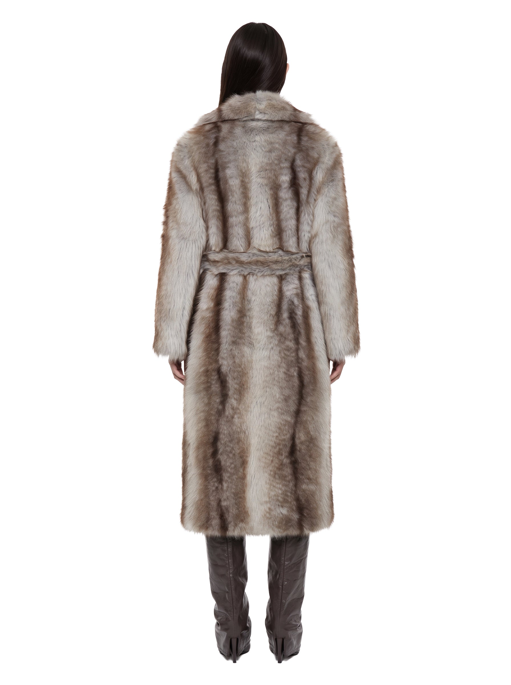Cappotto in pelliccia con cintura multicolore 