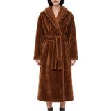 Cappotto in pelliccia ecologica con cintura in marrone 