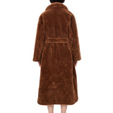Cappotto in pelliccia ecologica con cintura in marrone 