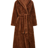 Cappotto in pelliccia ecologica con cintura in marrone 