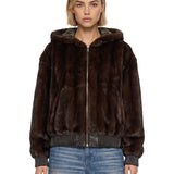 Bomber reversibile con cappuccio in marrone 