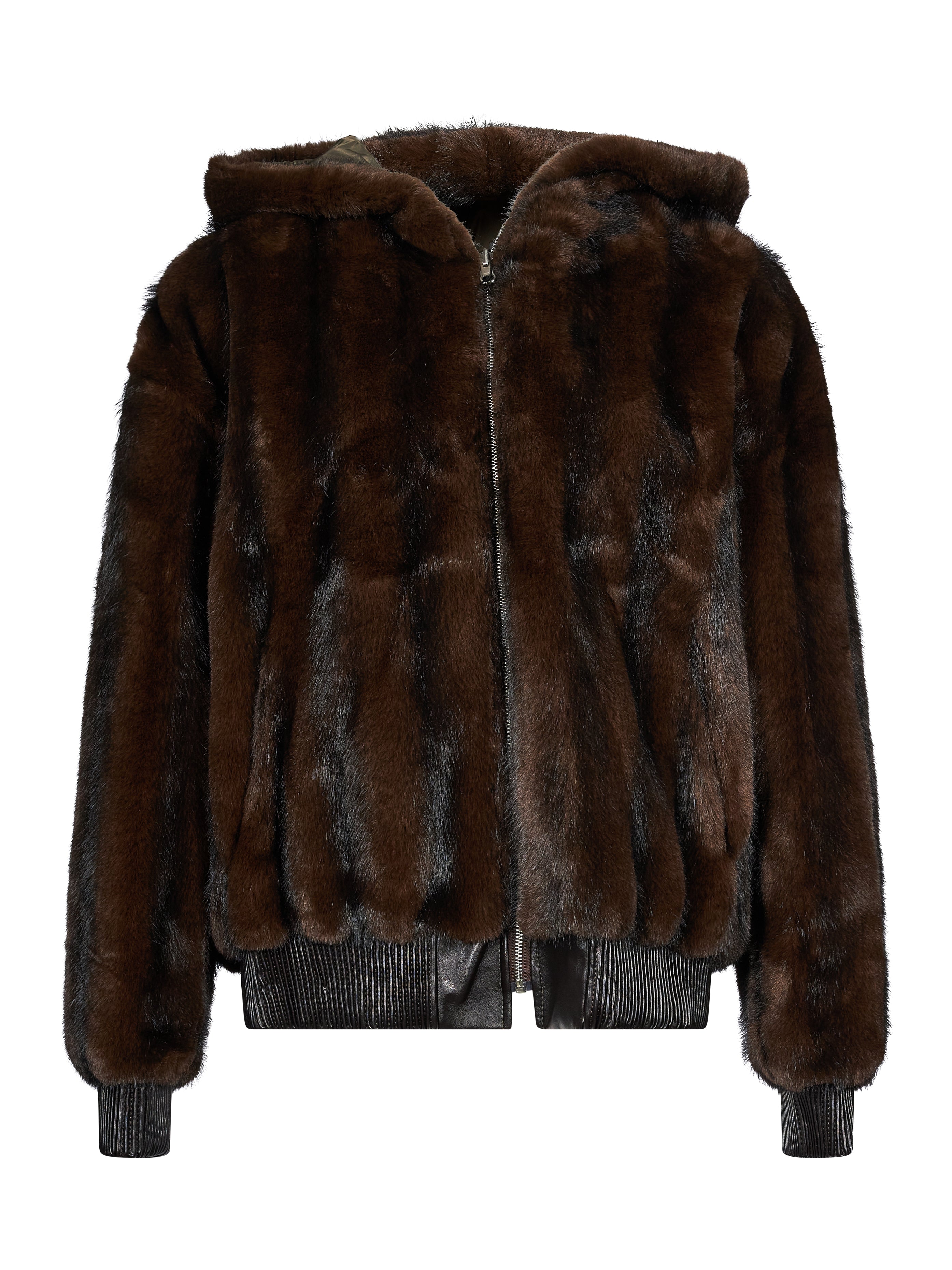 Bomber reversibile con cappuccio in marrone 