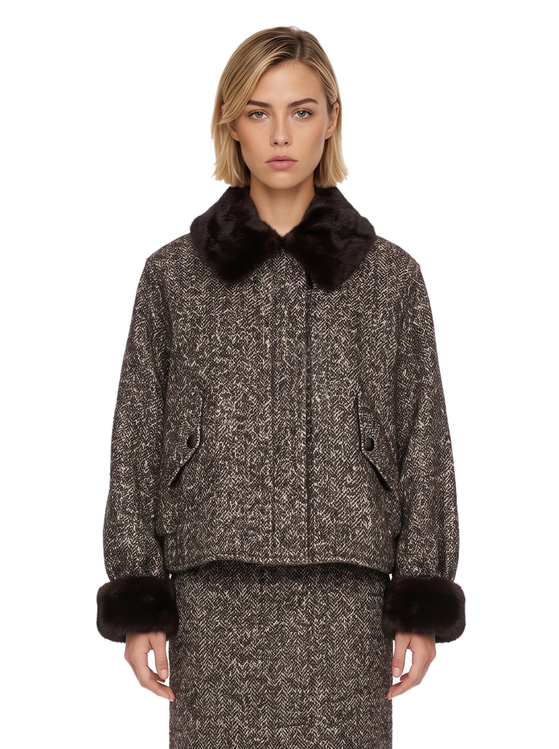 Bomber trama herringbone in grigio 