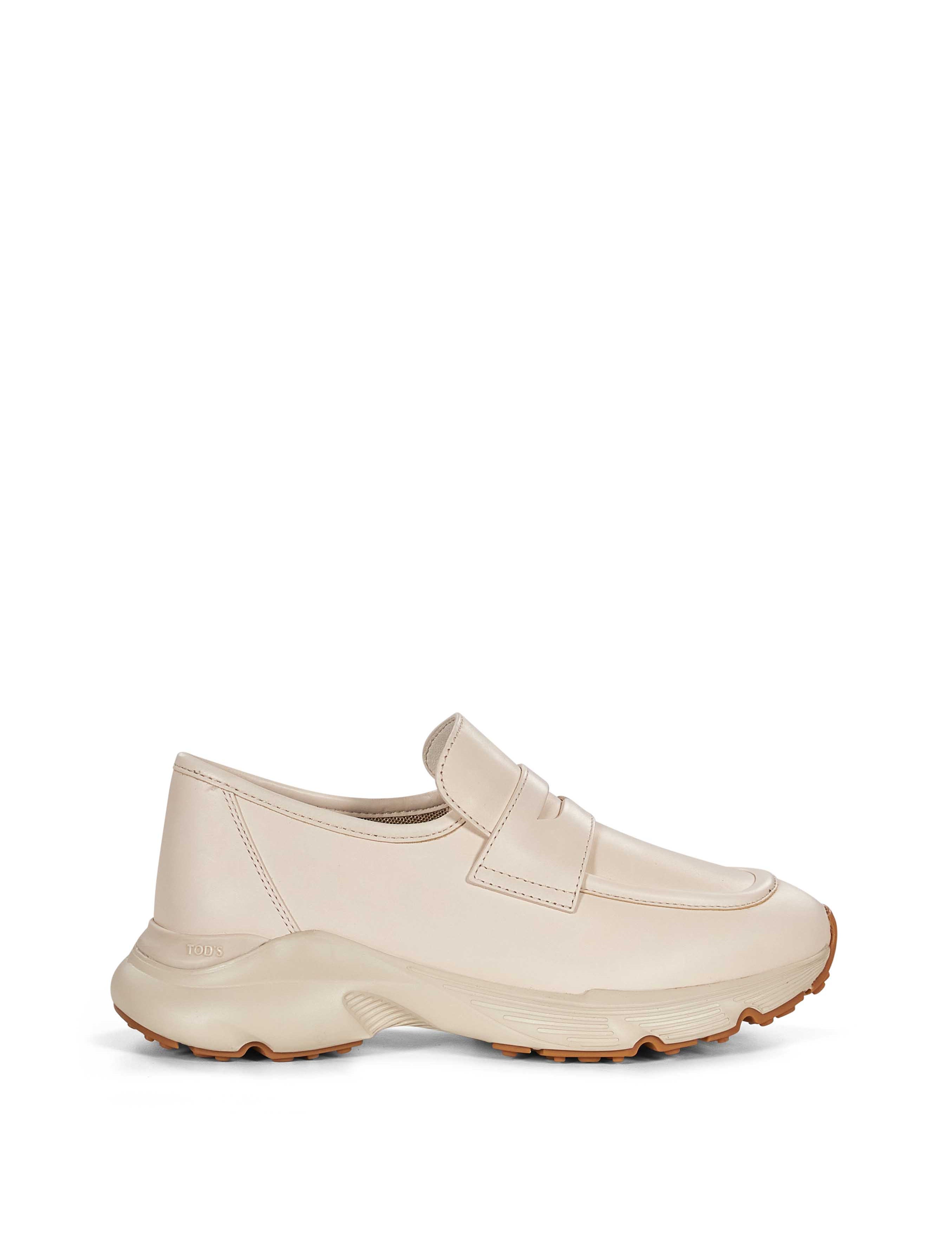 Sneakers senza lacci in pelle beige 