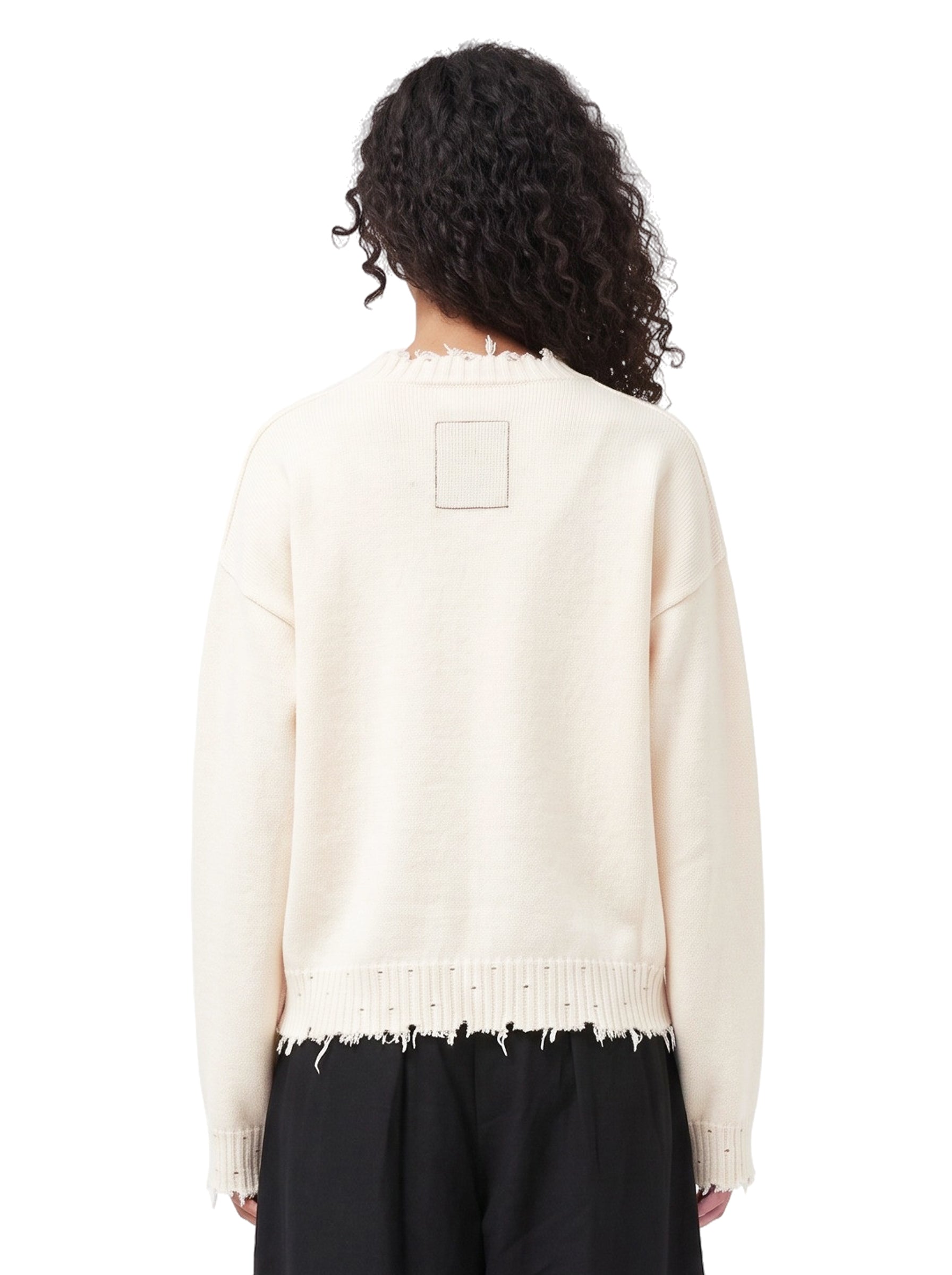Maglione con orlo sfrangiato in avorio 