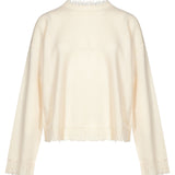Maglione con orlo sfrangiato in avorio 
