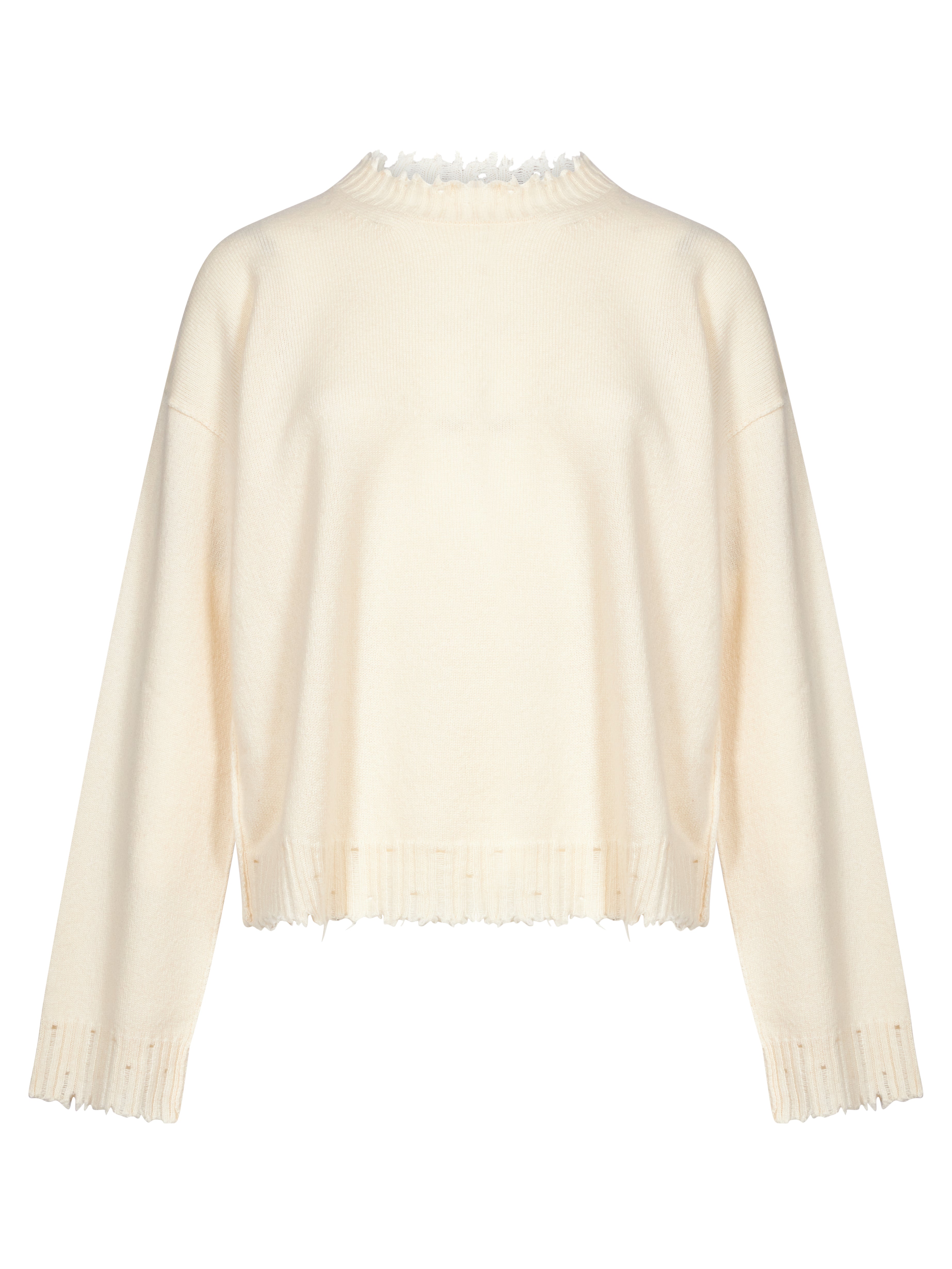 Maglione con orlo sfrangiato in avorio 