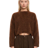Maglione a girocollo con texture morbida in marrone 