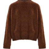 Maglione a girocollo con texture morbida in marrone 