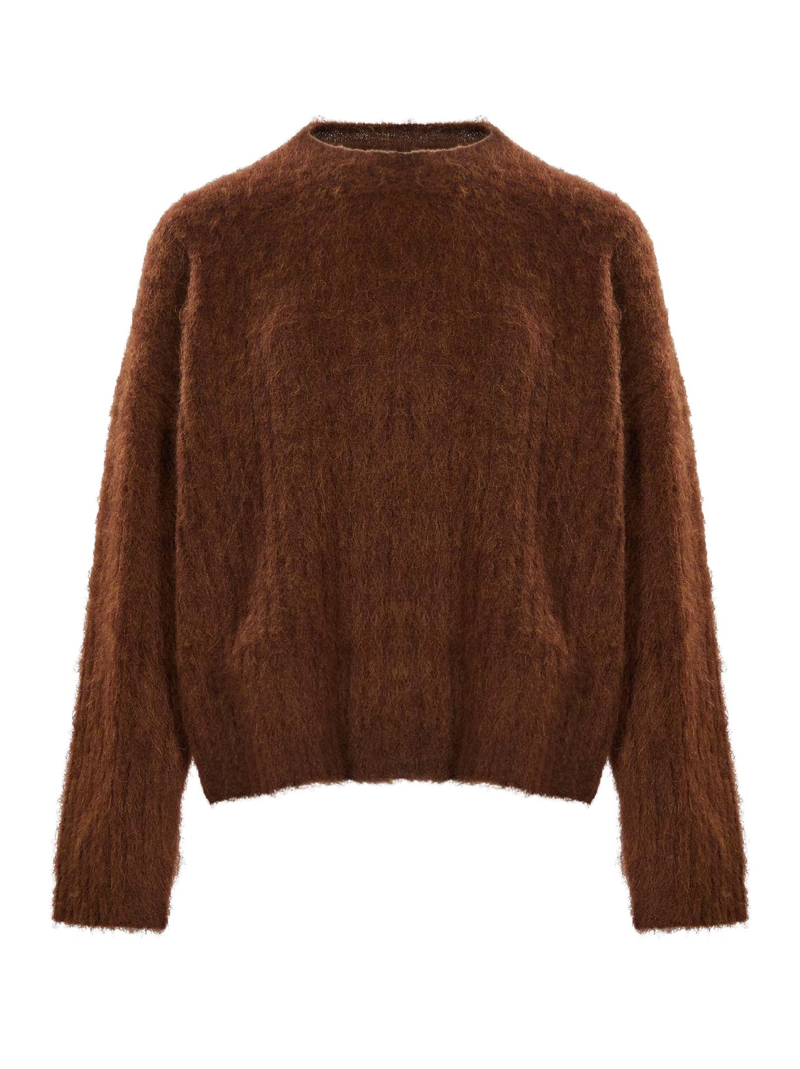 Maglione a girocollo con texture morbida in marrone 