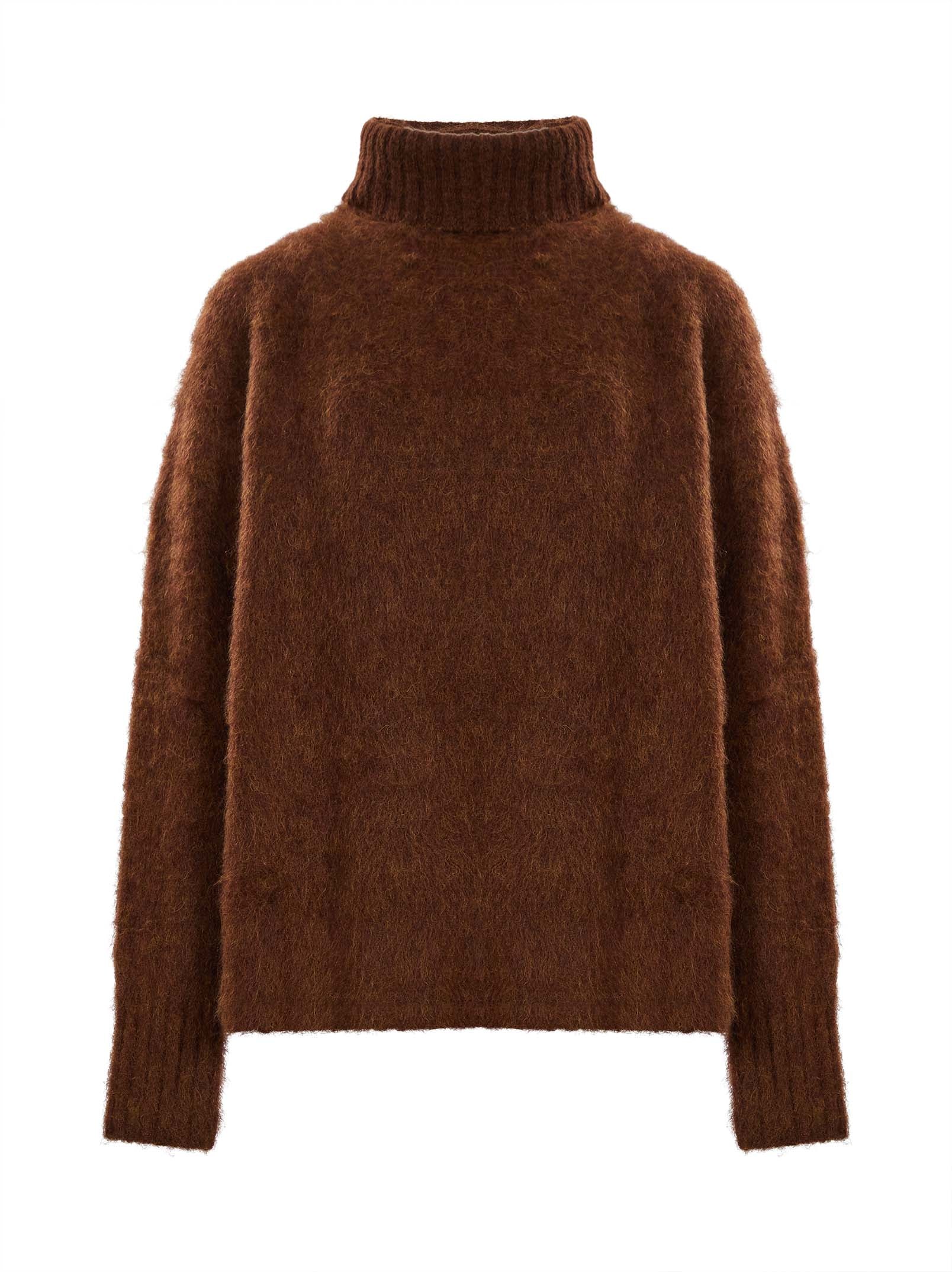 Maglione a collo alto con texture morbida in marrone 