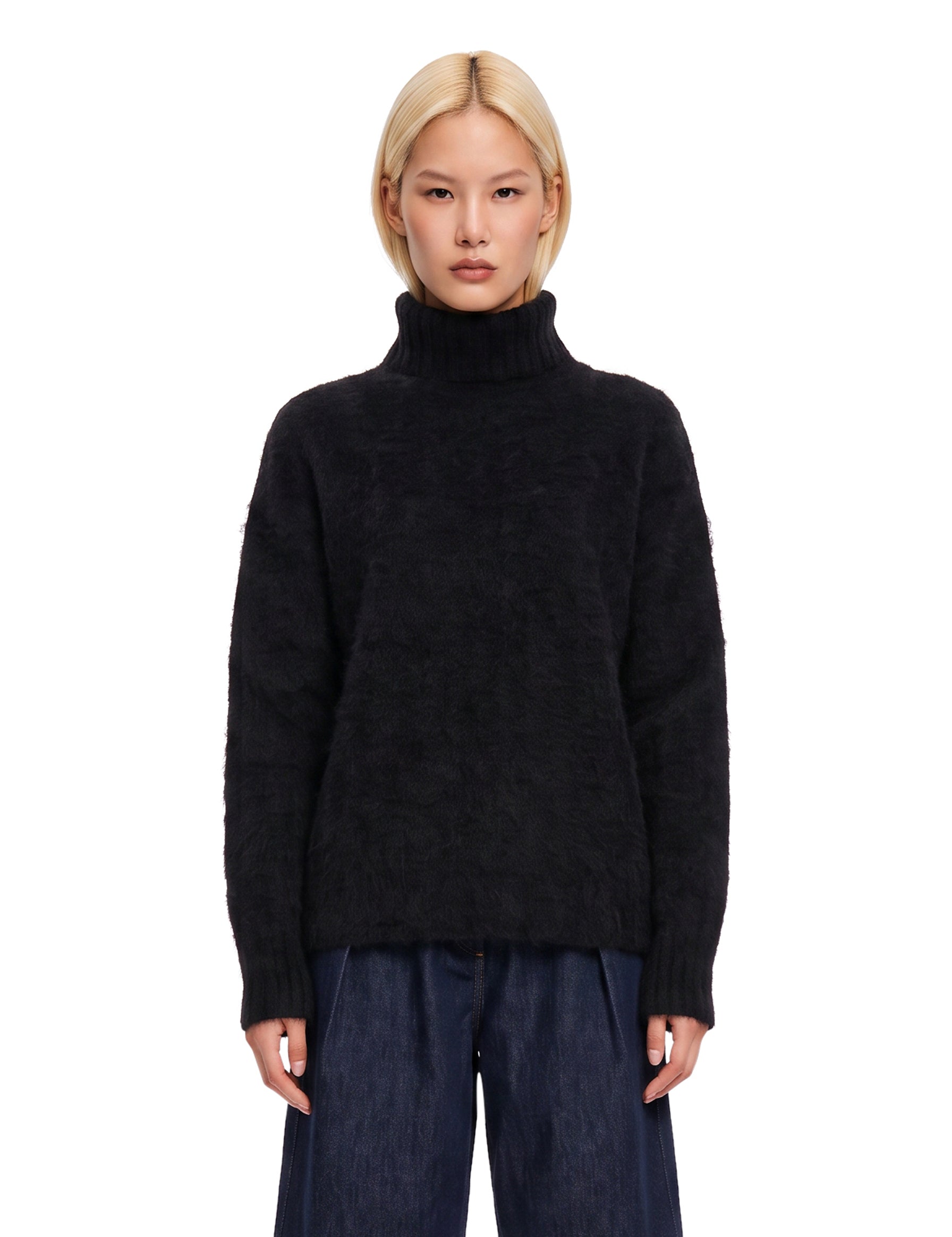 Maglione a collo alto con texture morbida in nero 