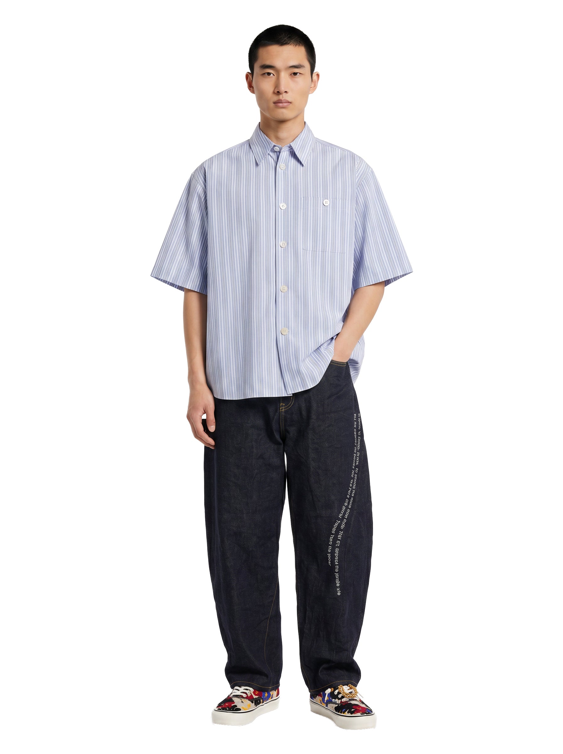 Camicia a righe in celeste 
