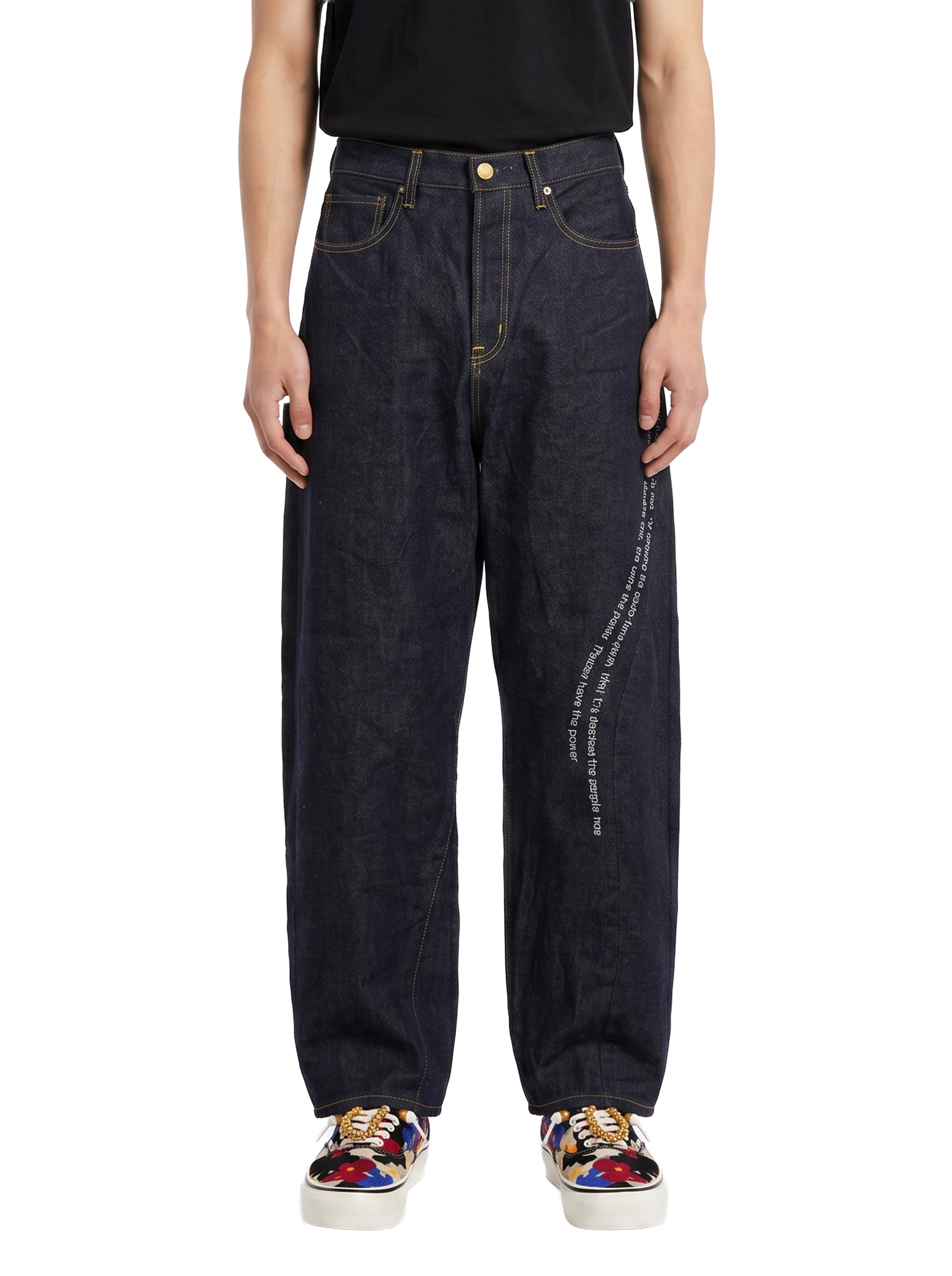 Jeans People Have the Power con ricamo in blu 