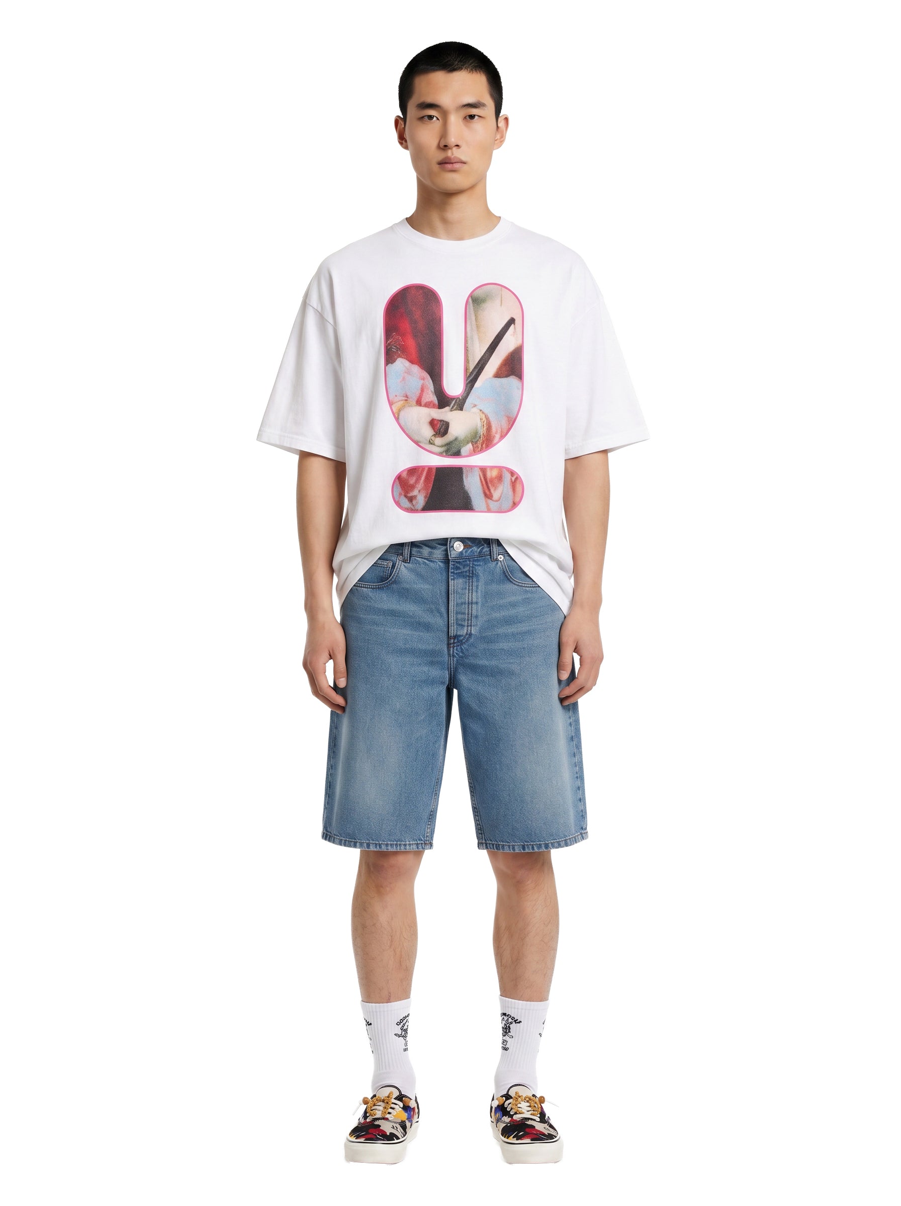 T-shirt a maniche corte con stampa in bianco 