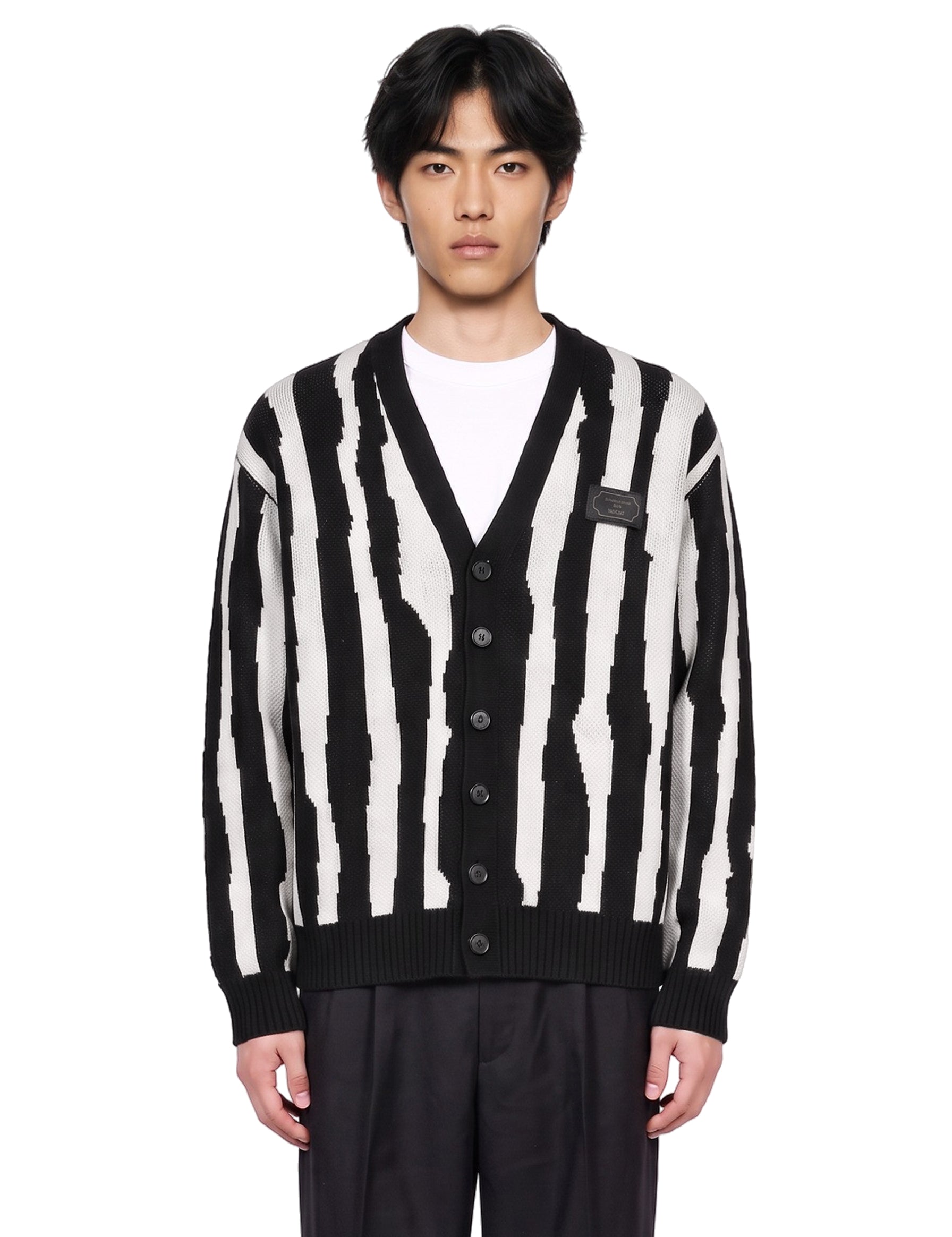 Cardigan in maglia jacquard bianco e nero 