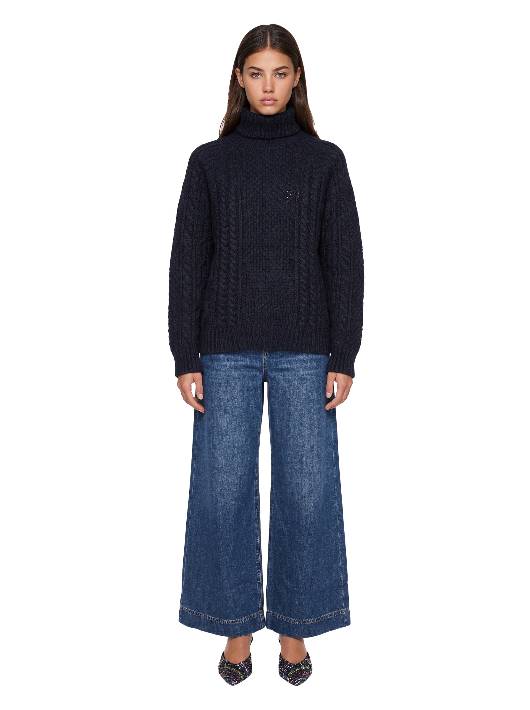 Maglione Sarong a collo alto in blu 