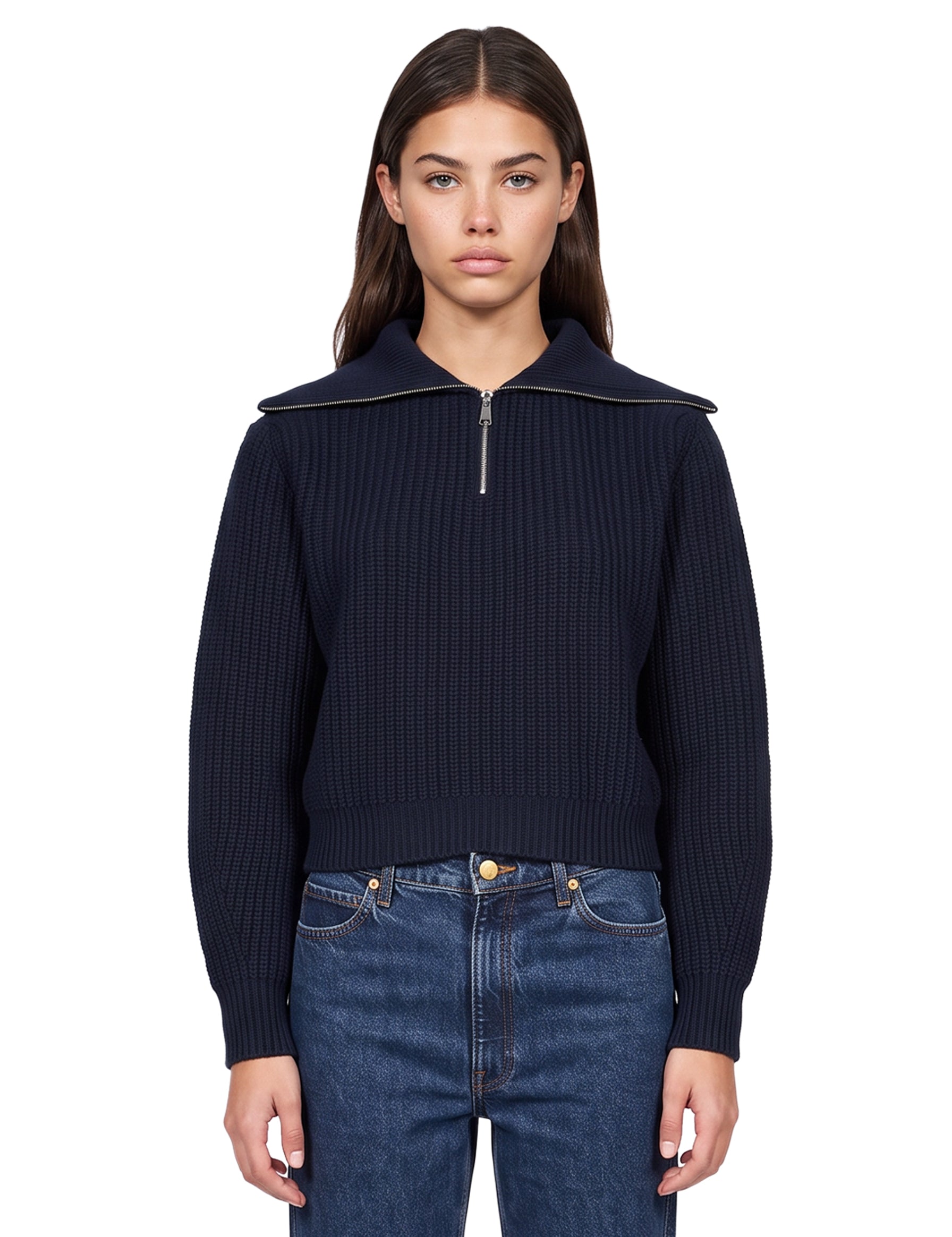 Maglione con mezza zip Laser in blu 