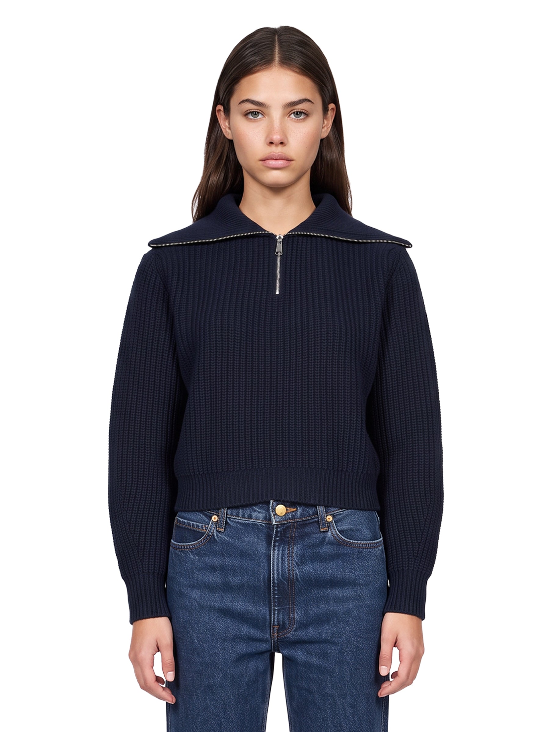 Maglione con mezza zip Laser in blu 