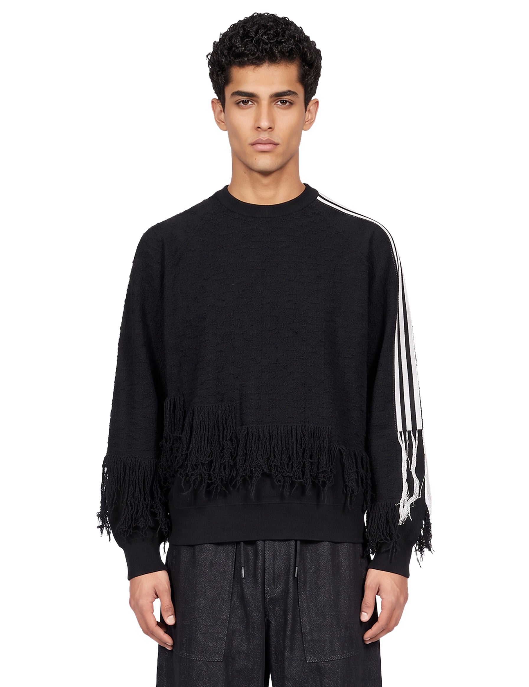 Maglione Knit 3-Stripes con frange nero 