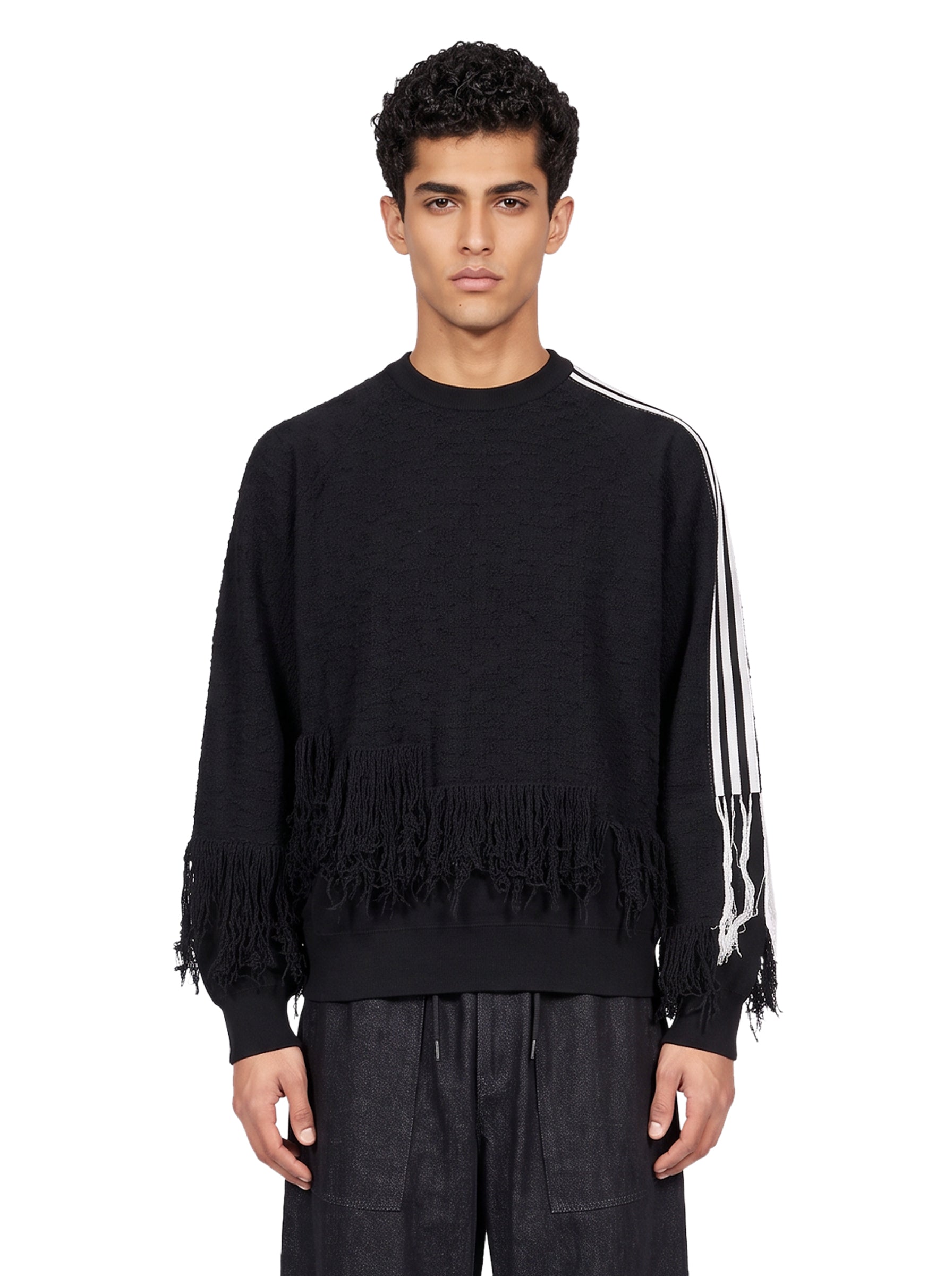 Maglione Knit 3-Stripes con frange nero 