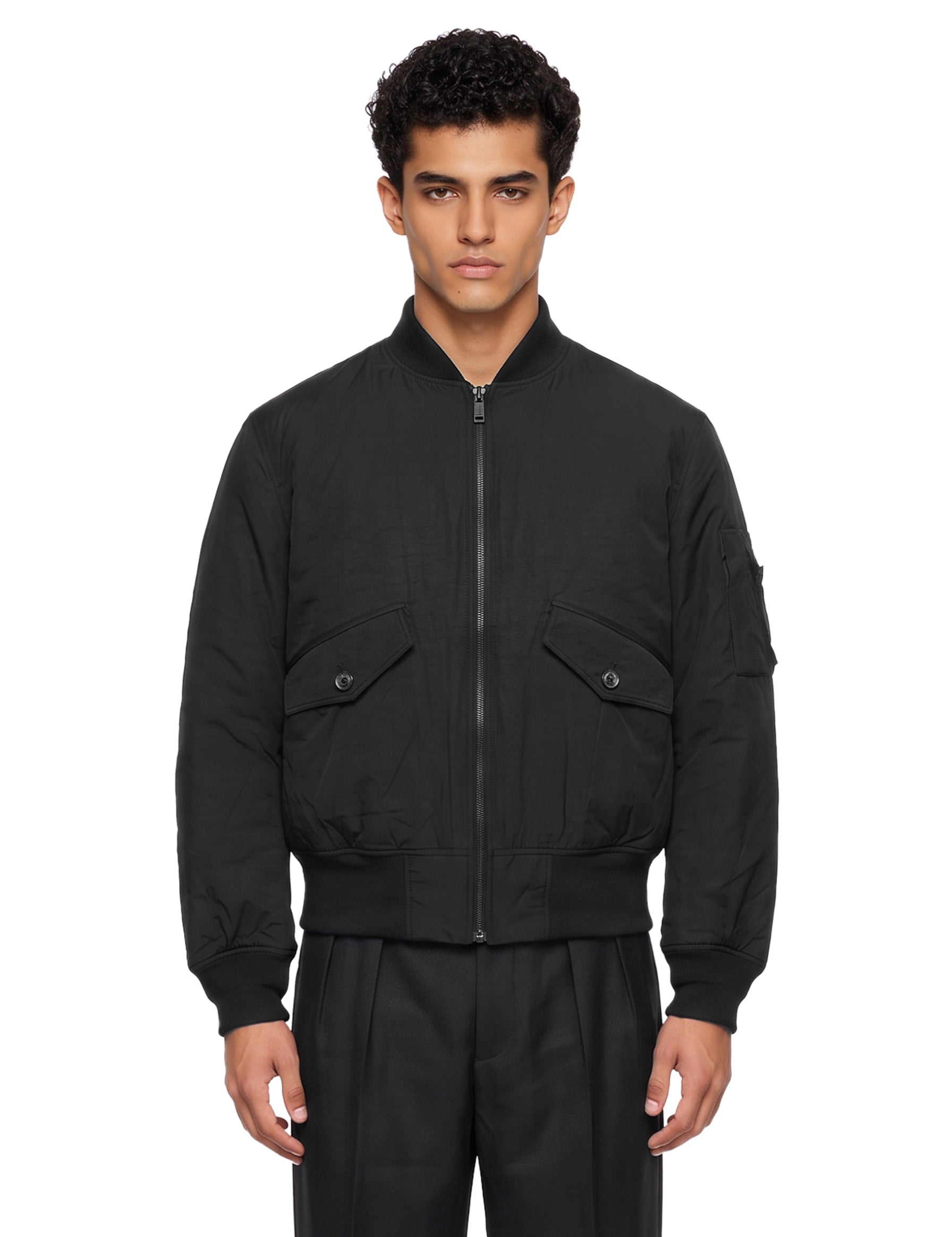 Bomber in nylon nero 