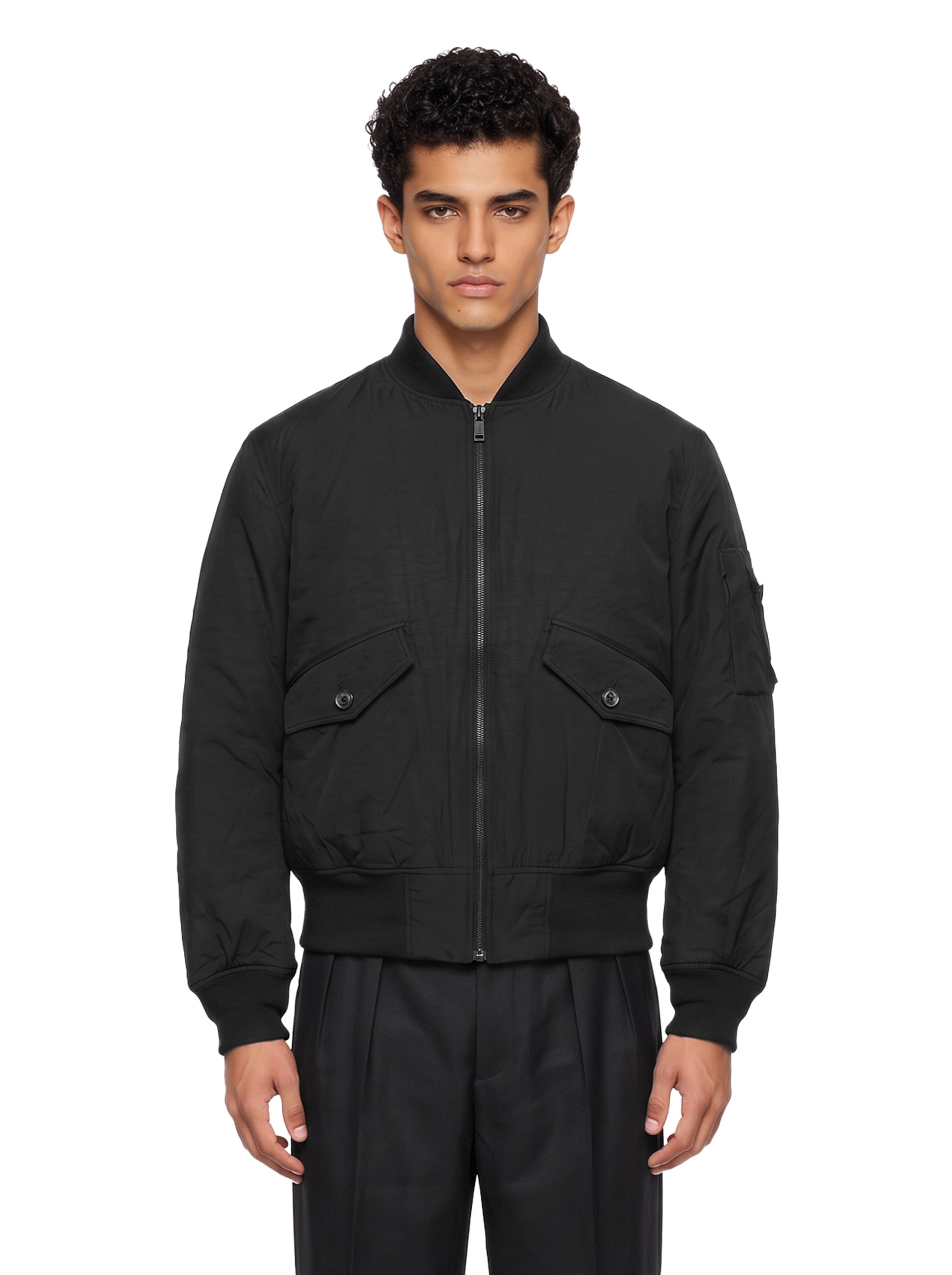 Bomber in nylon nero 