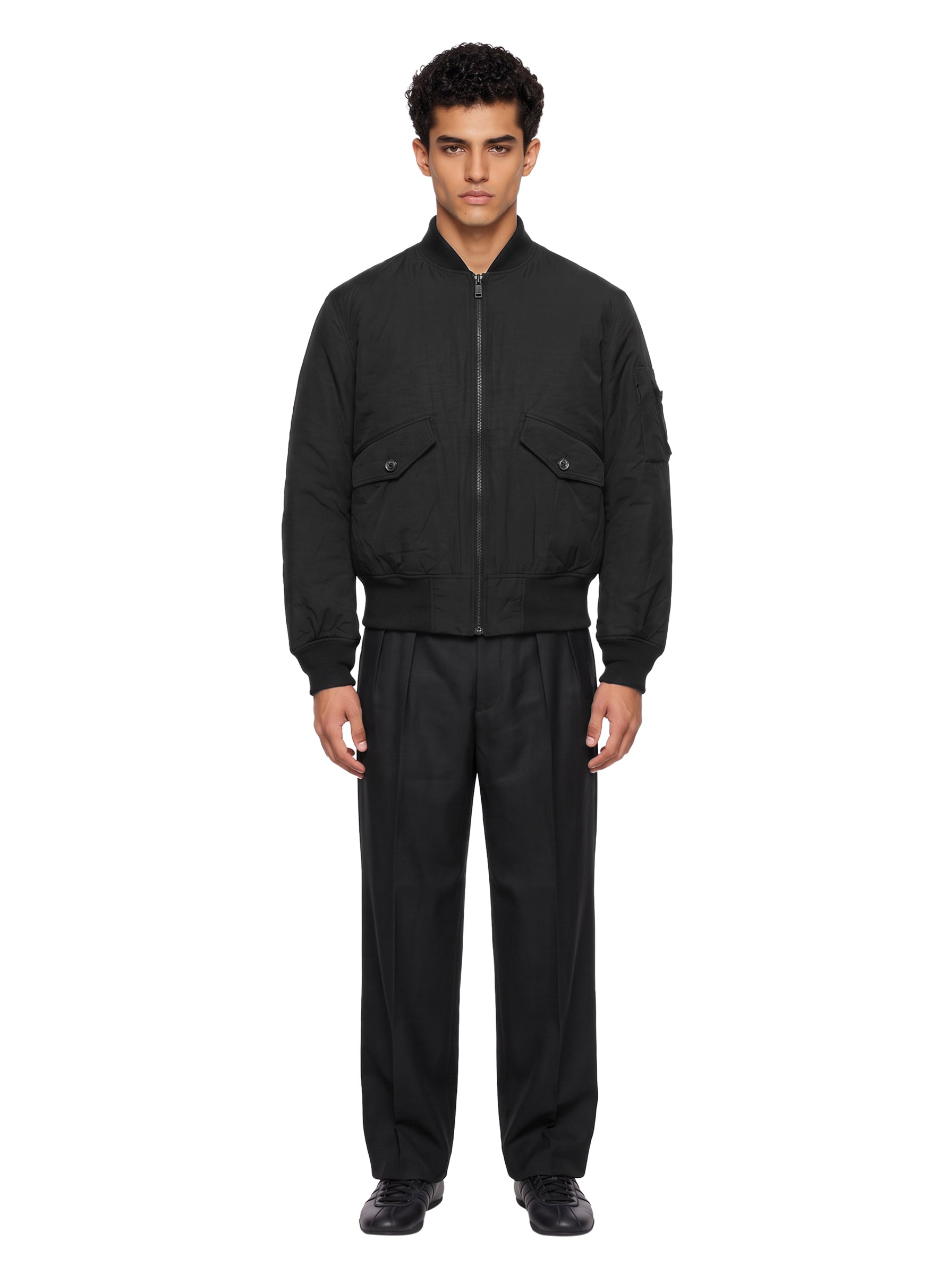 Bomber in nylon nero 
