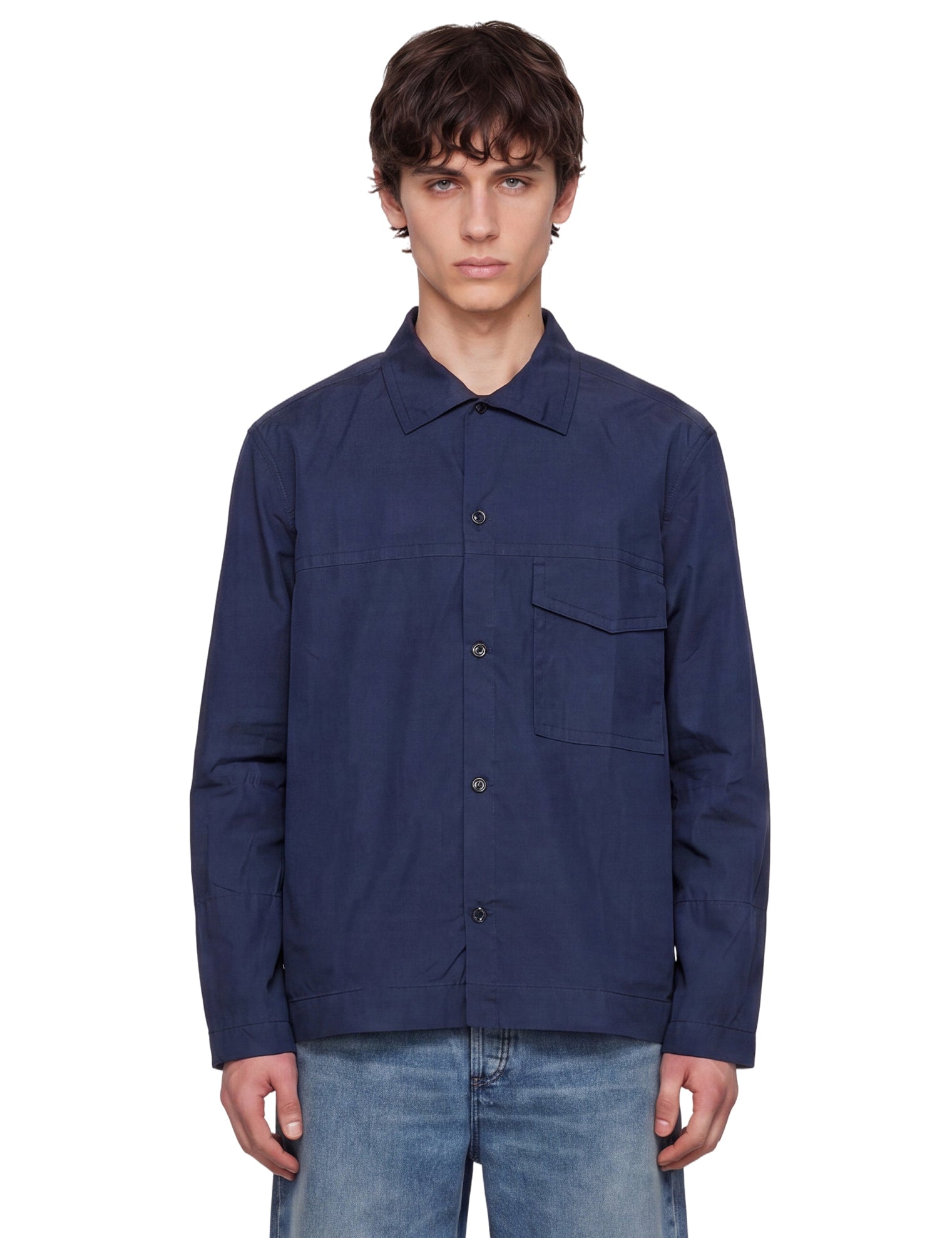 Camicia a maniche lunghe con taschino cruiser  in blu 
