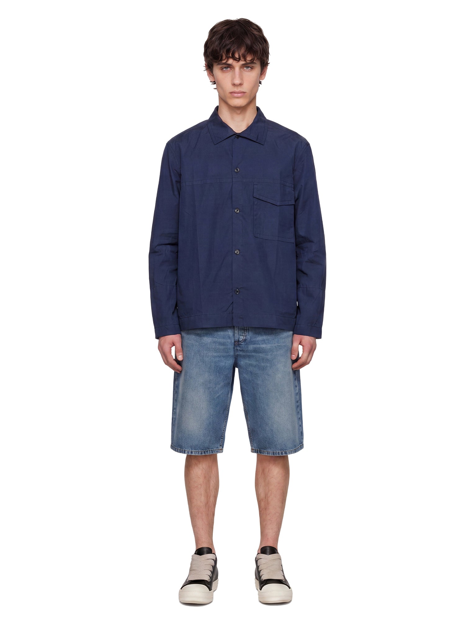 Camicia a maniche lunghe con taschino cruiser  in blu 