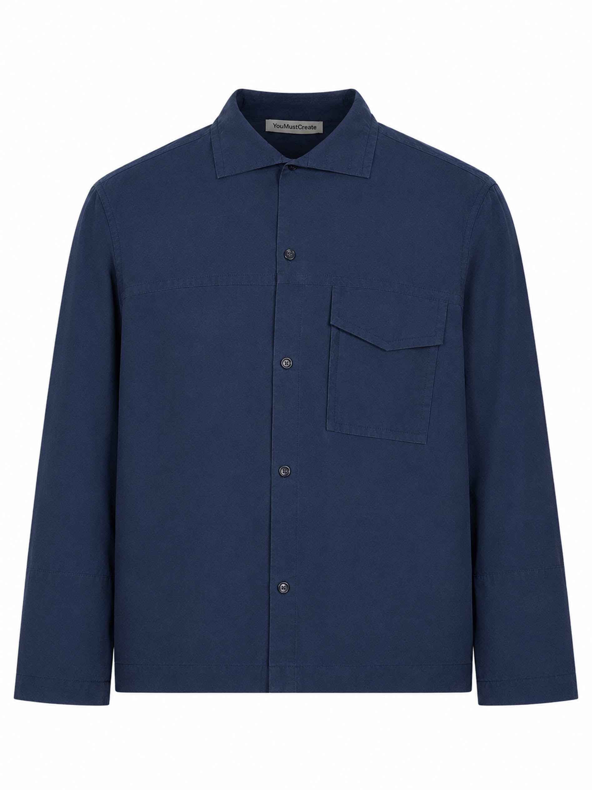 Camicia a maniche lunghe con taschino cruiser  in blu 