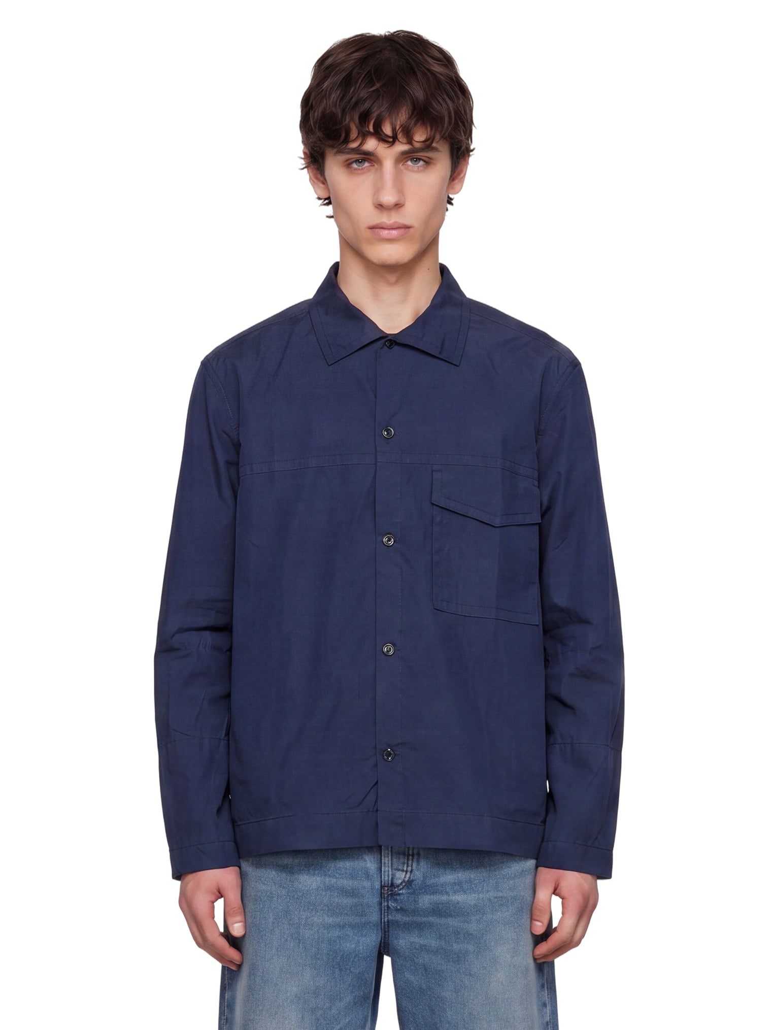 Camicia a maniche lunghe con taschino cruiser  in blu 