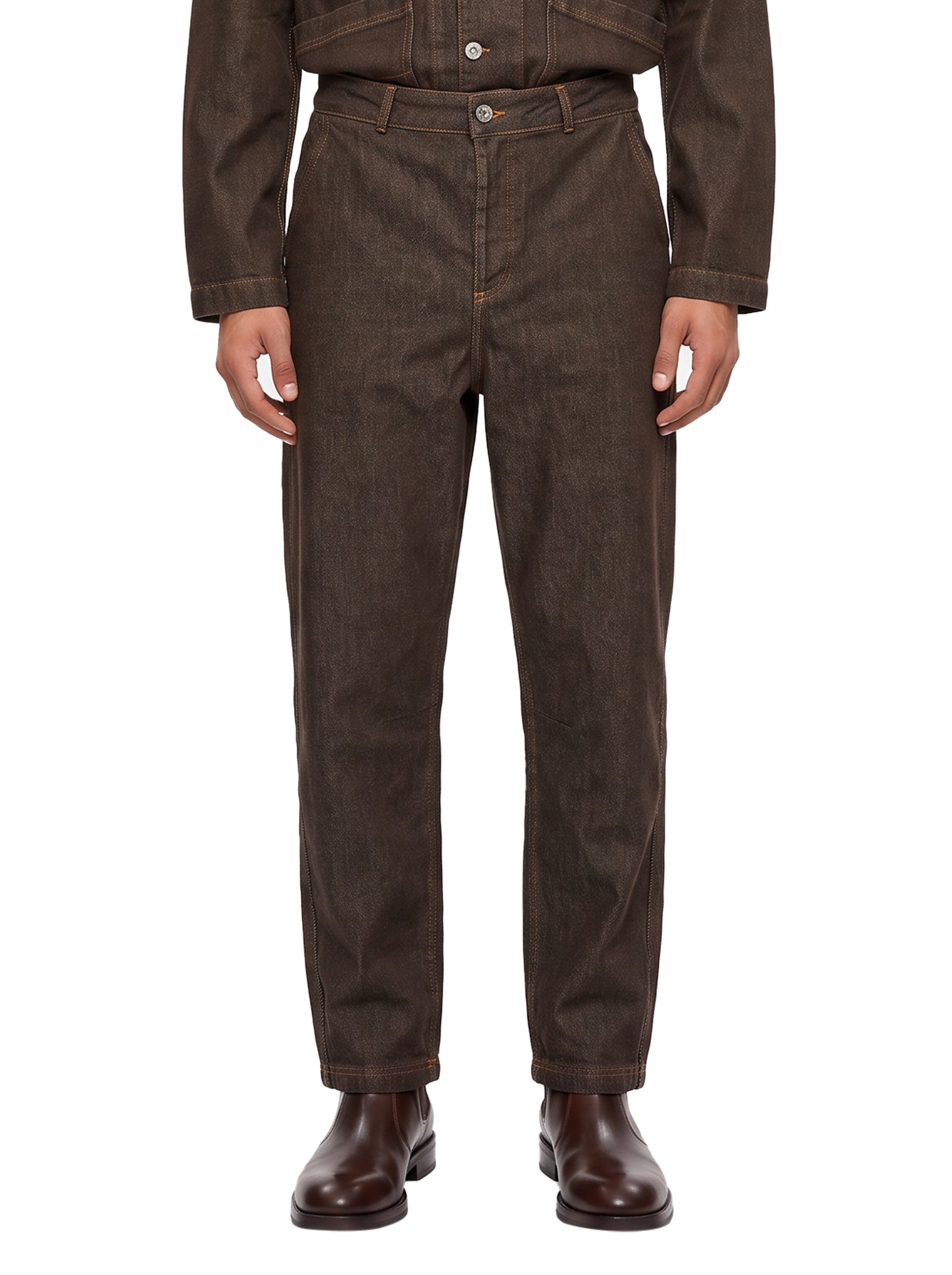Pantalone cuciture a contrasto in marrone 