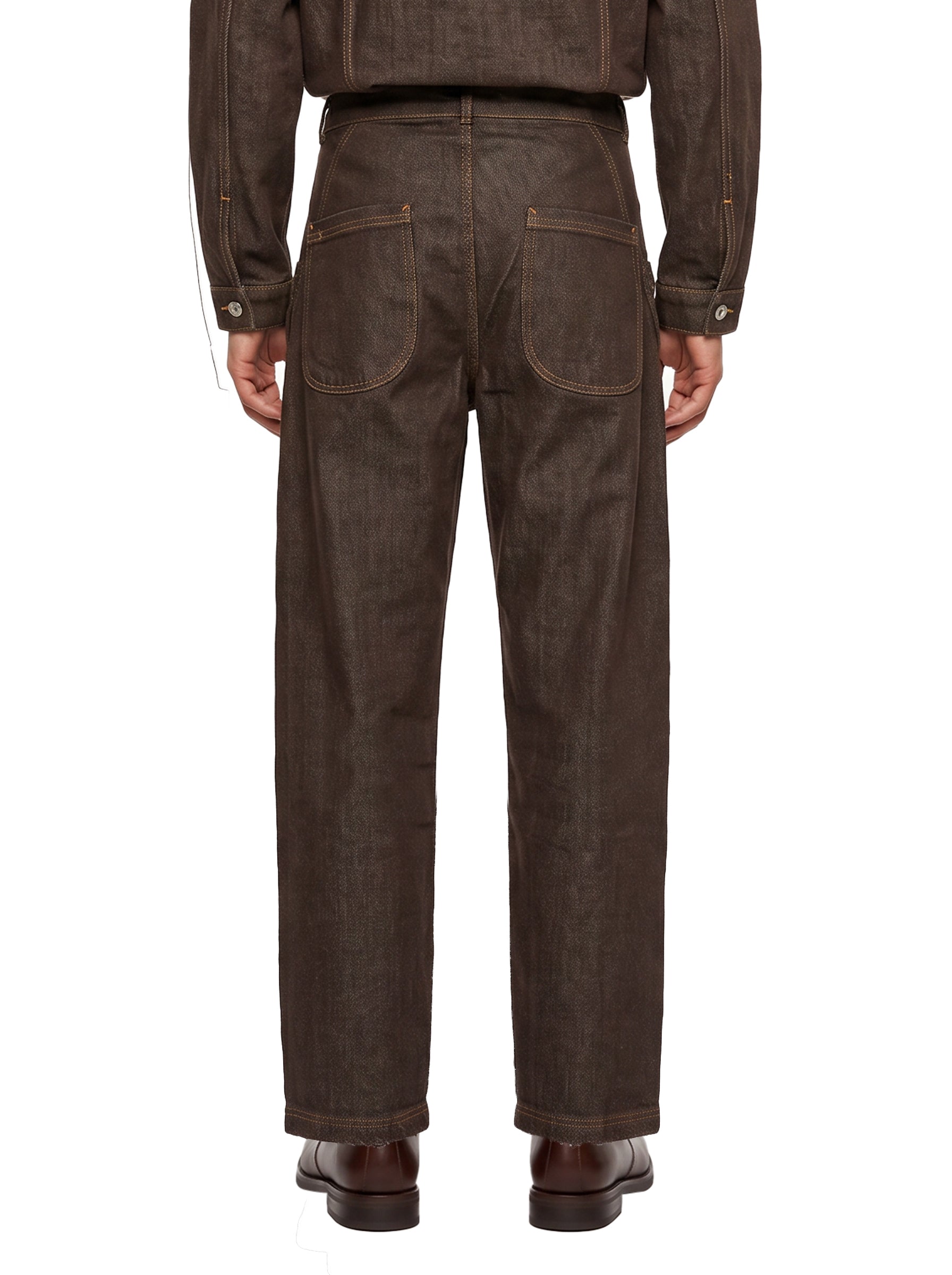 Pantalone cuciture a contrasto in marrone 
