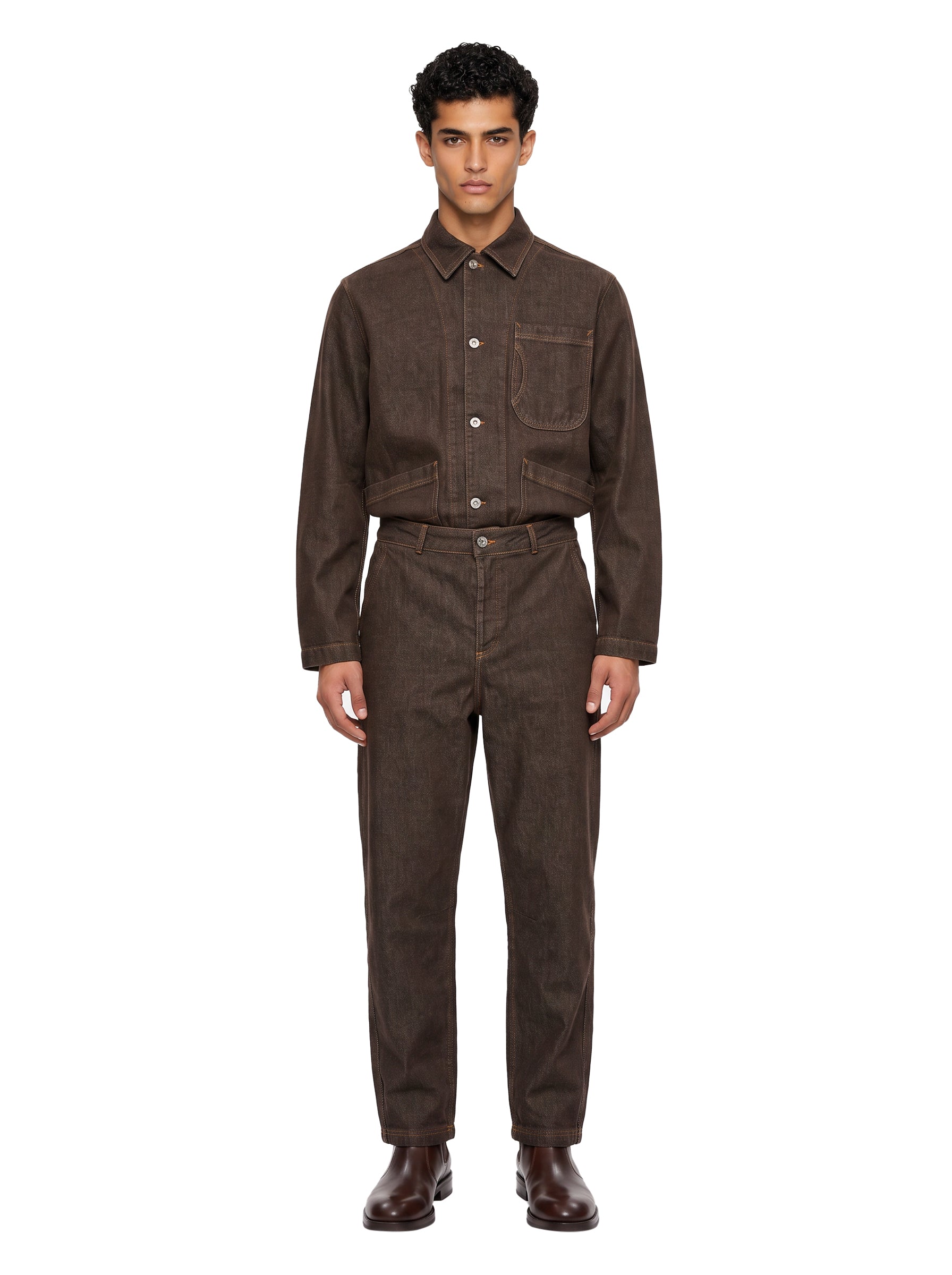 Pantalone cuciture a contrasto in marrone 