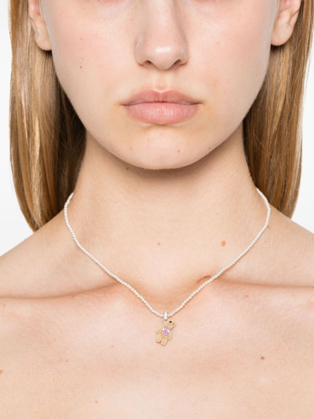 Collana con ciondolo orsachiotto in beige e rosa 