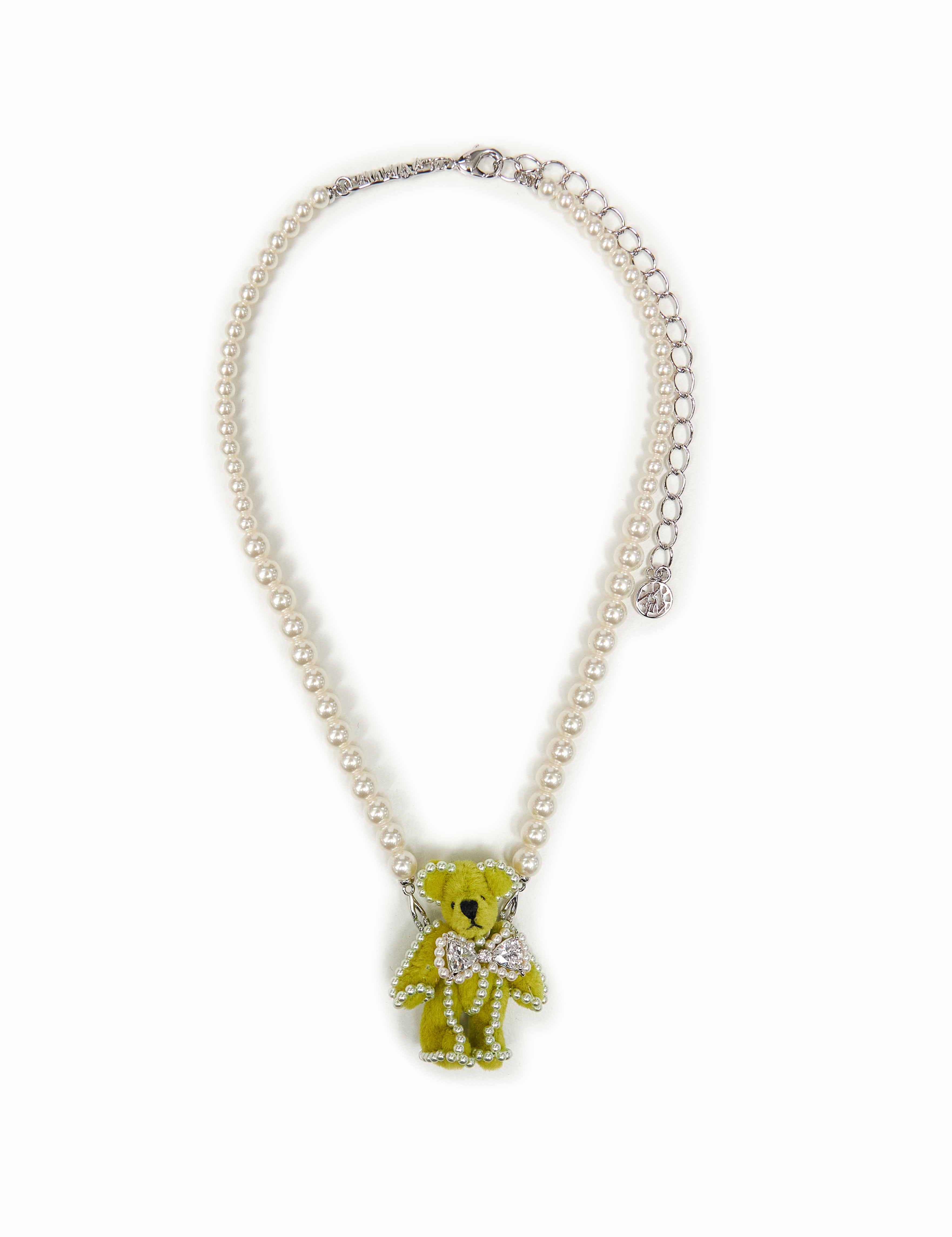 Collana con perle Bear con ciondolo in verde 