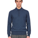 Maglione con colletto a polo in lana e cashmere in blu 